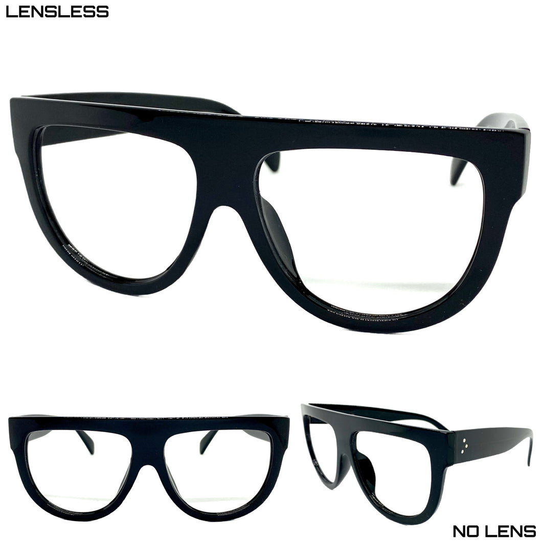 Oversized Vintage Retro Style Large Thick Black Lensless Eye Glasses- Frame Only NO Lens 6520