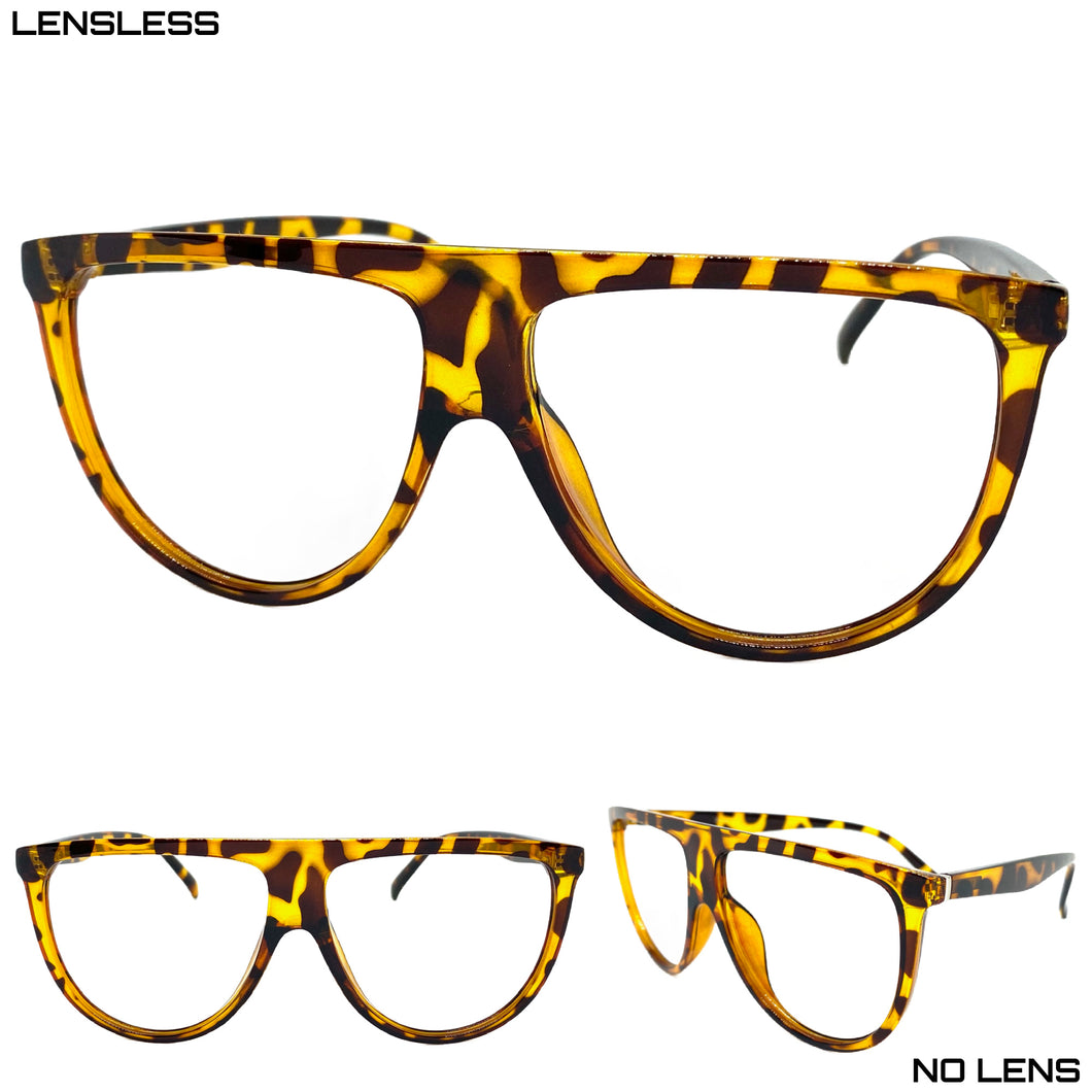 Oversized Vintage Retro Style Large Tortoise Lensless Eye Glasses- Frame Only NO Lens 7164