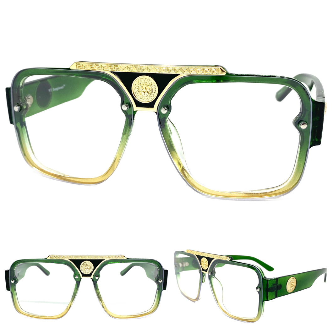 Classic Vintage Retro Hardcore Hip Hop Style Clear Lens EYEGLASSES Large Thick Green Frame 8060