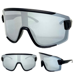 Oversized Retro Modern Shield Wrap Style SUNGLASSES Large Black Frame 5306