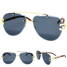 Classic Elegant Luxury Retro Hip Hop Style SUNGLASSES Gold & Wood Frame 7358