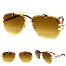 Classic Elegant Luxury Retro Hip Hop Style SUNGLASSES Gold & Wood Frame 7358