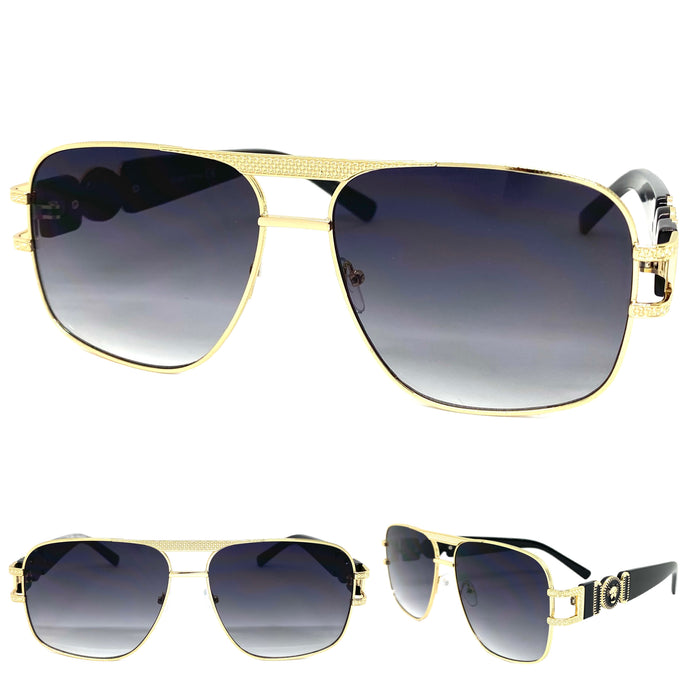 Classic Vintage Retro Hardcore Hip Hop Luxury Aviator Style SUNGLASSES Large Gold Frame 7364