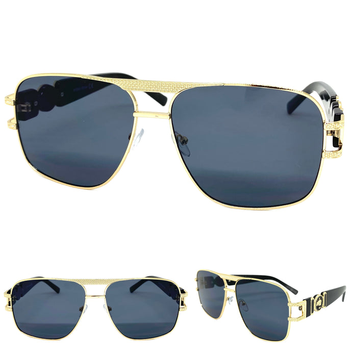 Classic Vintage Retro Hardcore Hip Hop Luxury Aviator Style SUNGLASSES Large Gold Frame 7364