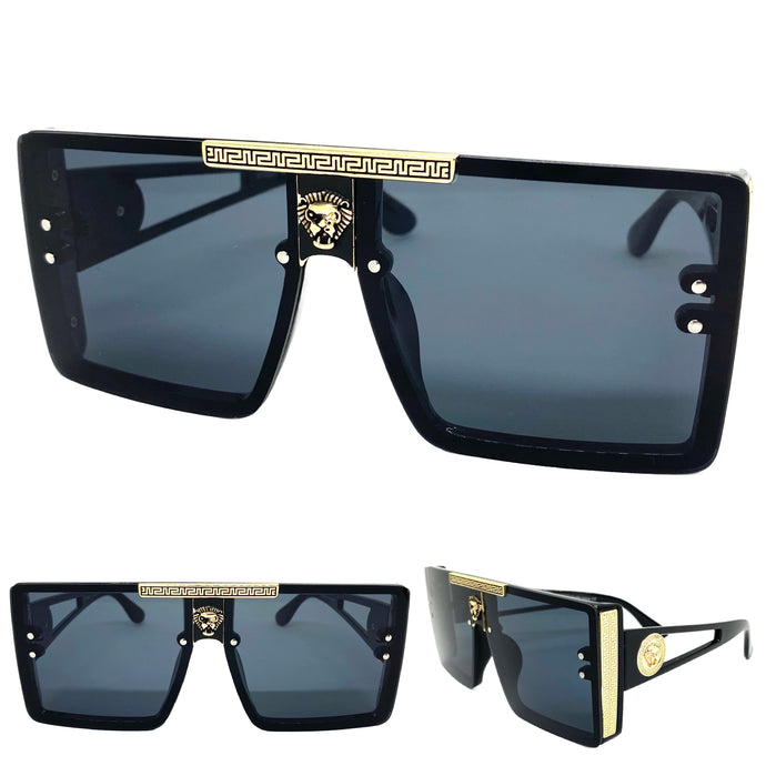 Oversized Luxury Hip Hop Shield Style SUNGLASSES Large Black & Gold Frame 59277