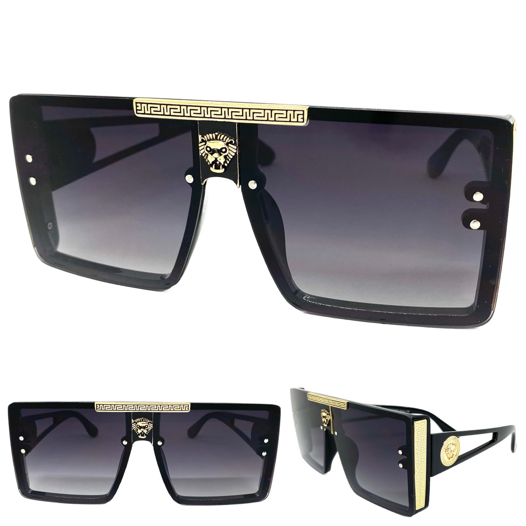 Oversized Luxury Hip Hop Shield Style SUNGLASSES Large Black & Gold Frame 59277