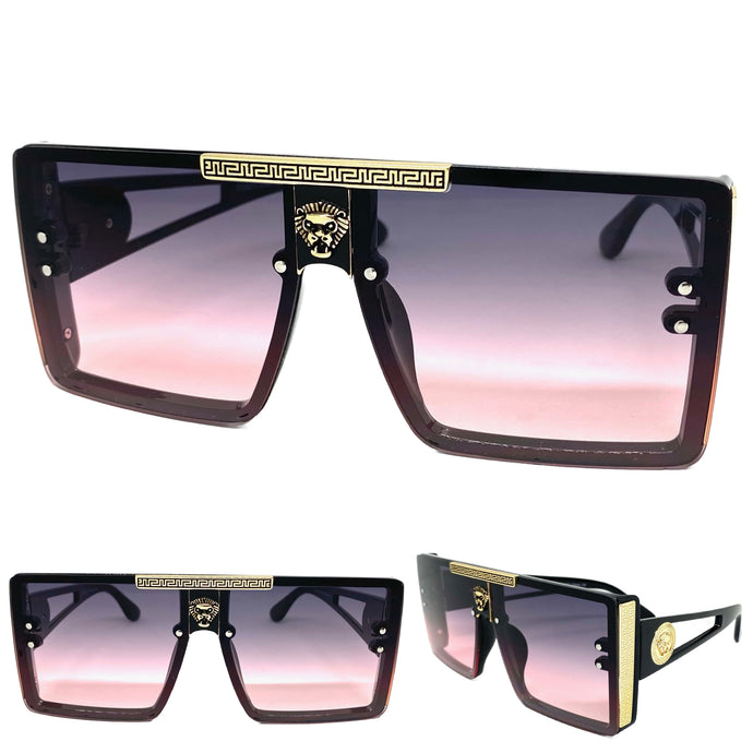 Oversized Luxury Hip Hop Shield Style SUNGLASSES Large Black & Gold Frame 59277