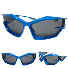 Oversized Modern Futuristic Sporty Wrap SUNGLASSES Large Blue Frame P0028