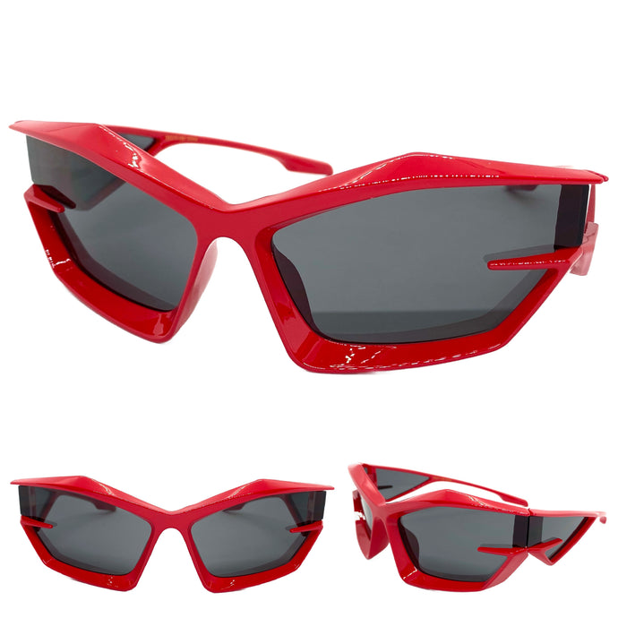 Oversized Modern Futuristic Sporty Wrap SUNGLASSES Large Red Frame P0028