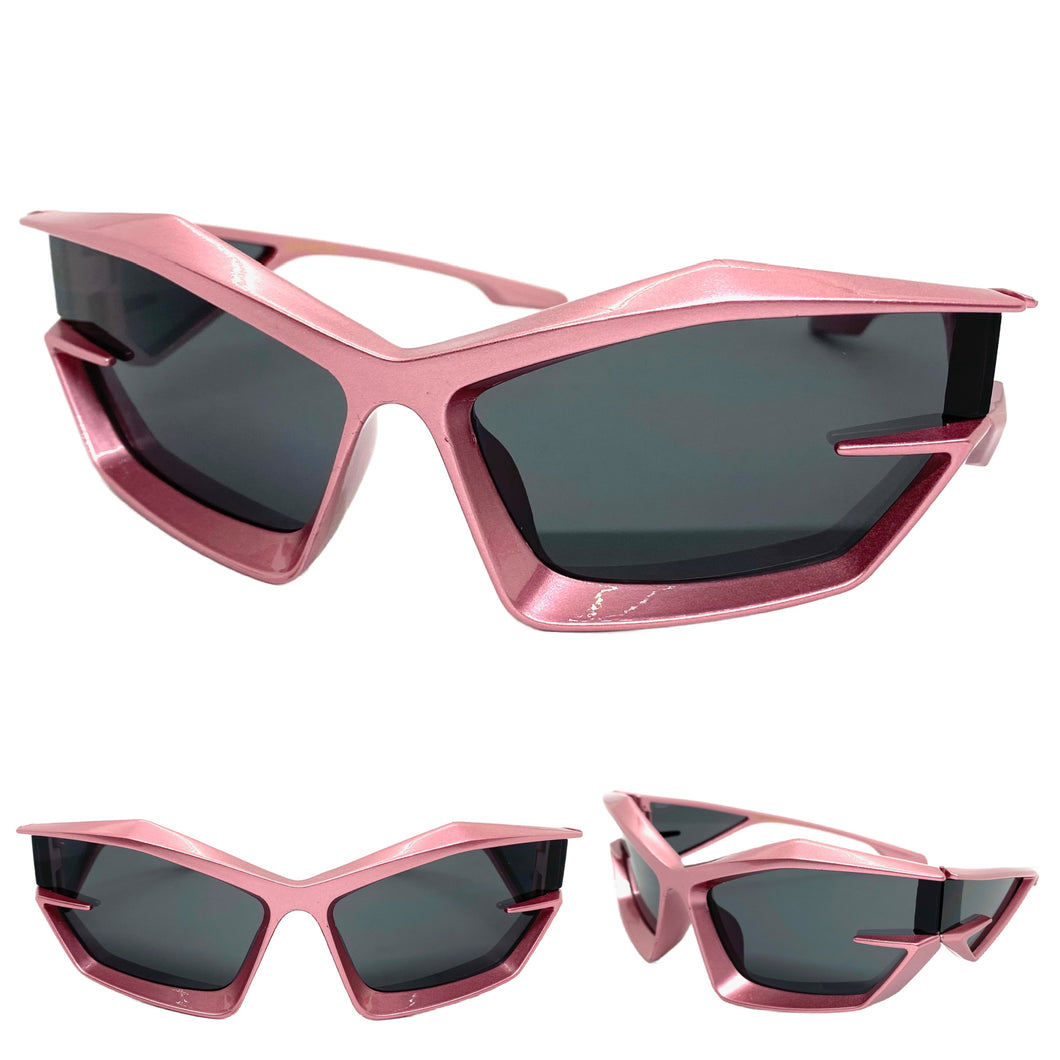 Oversized Modern Futuristic Sporty Wrap SUNGLASSES Large Rose Pink Frame P0028