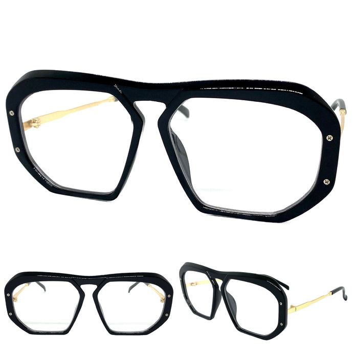 Classic Vintage Retro Hardcore Hip Hop Style Clear Lens EYEGLASSES Large Black Frame 6950