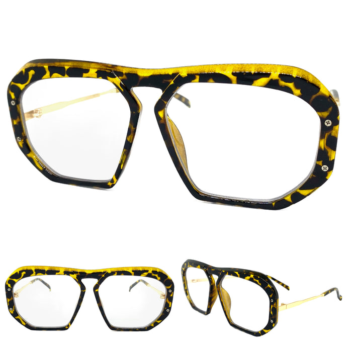 Classic Vintage Retro Hardcore Hip Hop Style Clear Lens EYEGLASSES Large Tortosie Frame 6950