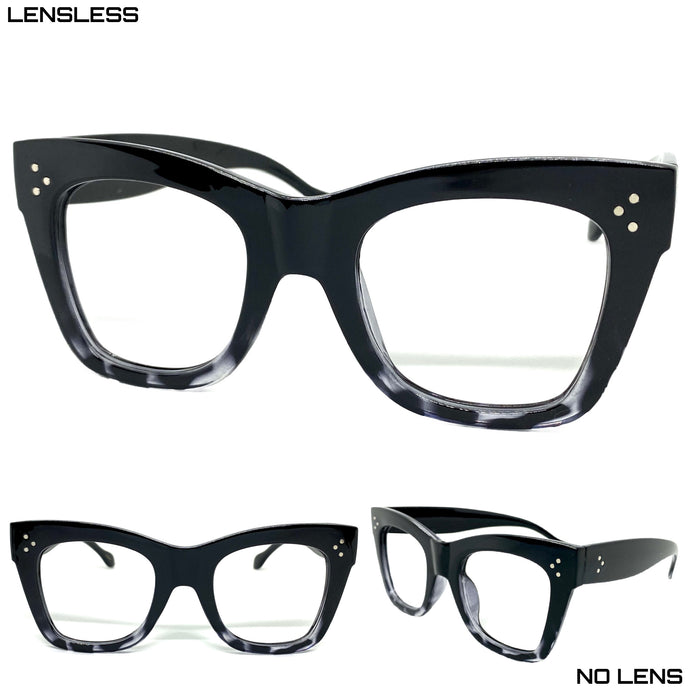 Classic Vintage Retro Style Thick Black Lensless Eye Glasses- Frame Only NO Lens 6520