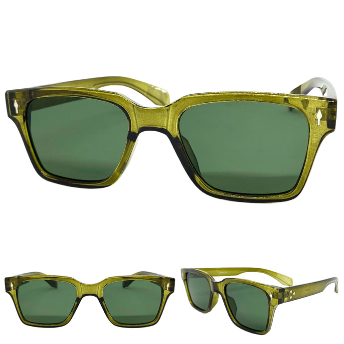 Classic Vintage Retro Style SUNGLASSES Square Olive Green Frame 5006