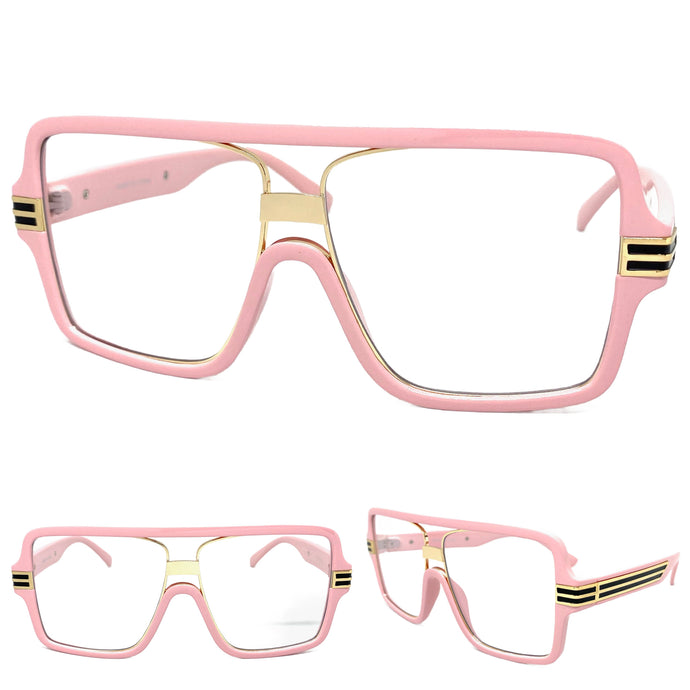 Oversized Classic Vintage Retro Hip Hop Style Clear Lens EYEGLASSES Large Pink & Gold Frame 96427