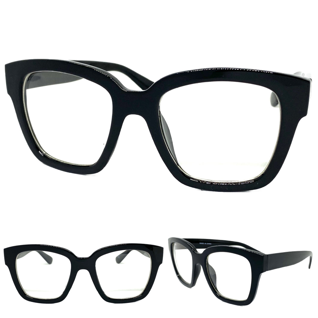 Oversized Classic Vintage Retro Style Clear Lens EYEGLASSES Large Black Frame 80653