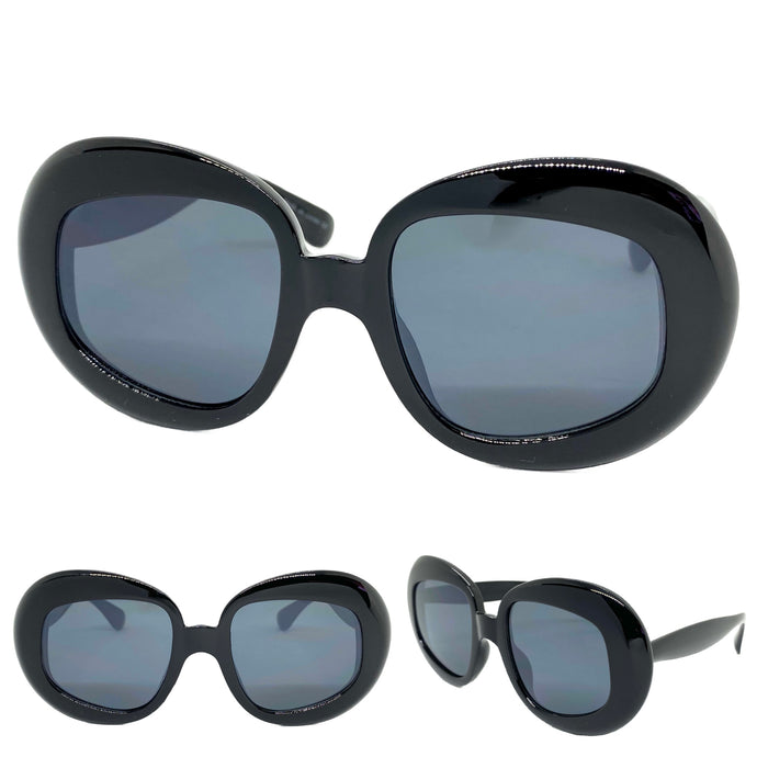 Oversized Exaggerated Vintage Retro Style SUNGLASSES Round Black Frame E2083
