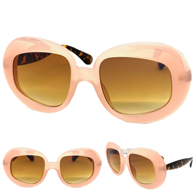 Oversized Exaggerated Vintage Retro Style SUNGLASSES Round Pink Frame E2083