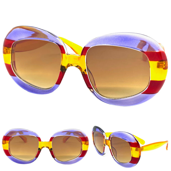 Oversized Exaggerated Vintage Retro Style SUNGLASSES Round Multicolor Frame E2083