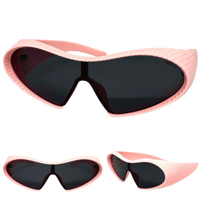 Oversized Exaggerated Modern Retro Futuristic Style SUNGLASSES Large Pink Frame 1308