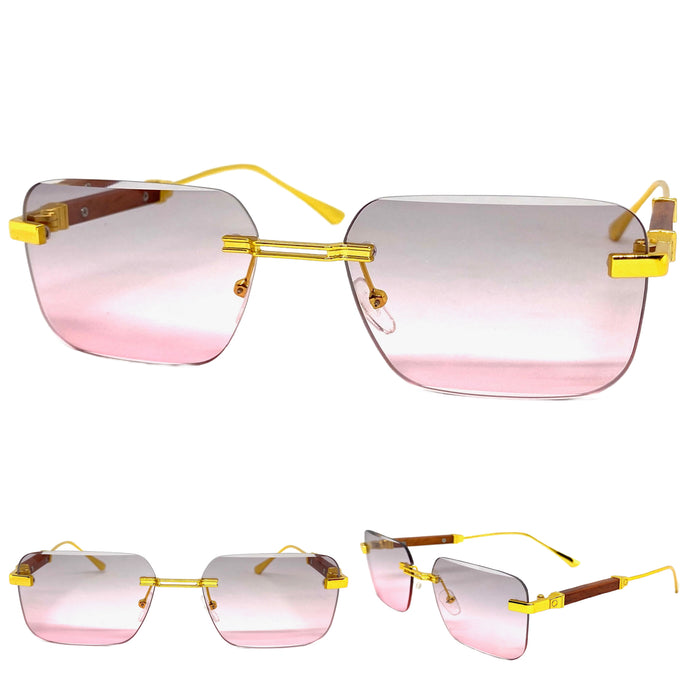 Classy Elegant Luxury Modern Designer Style SUNGLASSES Gold Rimless Frame 2087