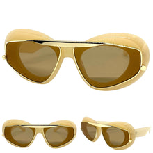 Exaggerated Classic Vintage Retro Style SUNGLASSES Funky Cream & Gold Frame 3022