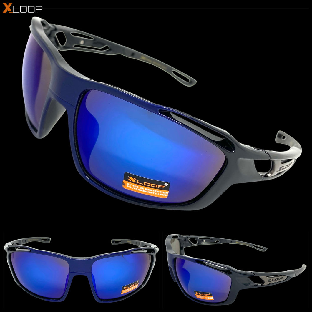 Classic Sporty Wrap Around Style SUNGLASSES Black & Blue Frame 2733