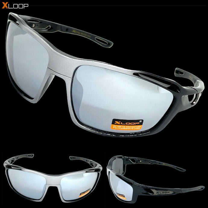 Classic Sporty Wrap Around Style SUNGLASSES Black & Silver Frame 2733