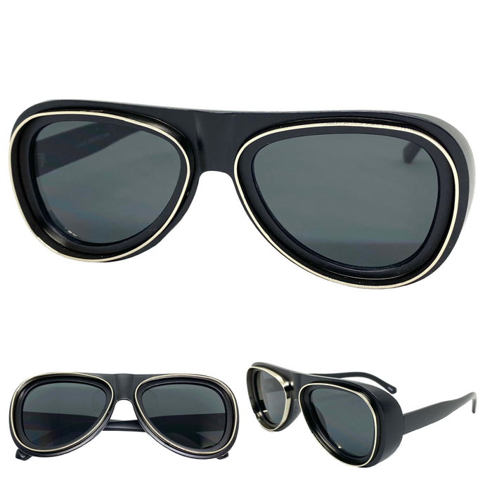 Classic Vintage Retro Aviator Style SUNGLASSES Funky Black & Silver Frame 80162