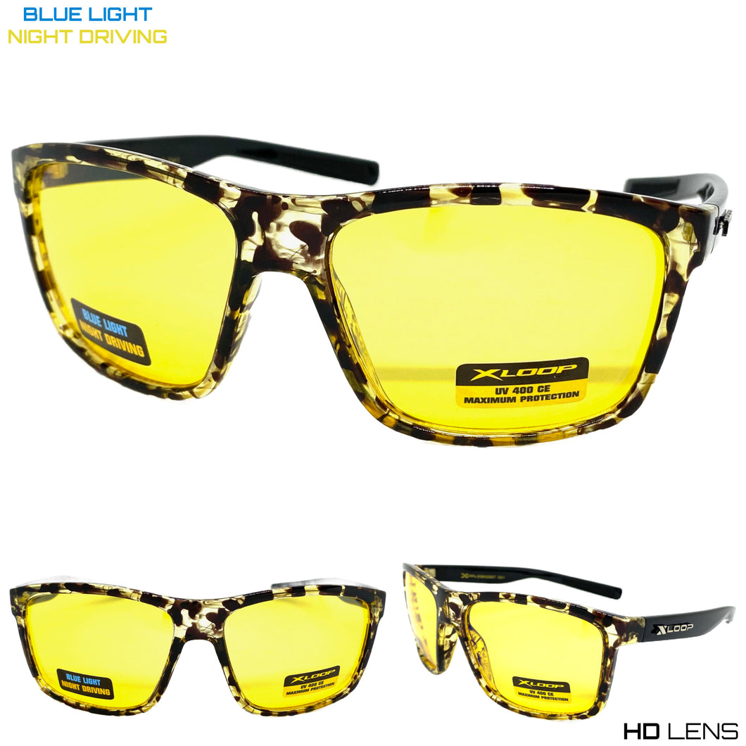 Sporty Wrap Around Blue Light Night Driving HD Lens SUNGLASSES Tortoise Frame 3507