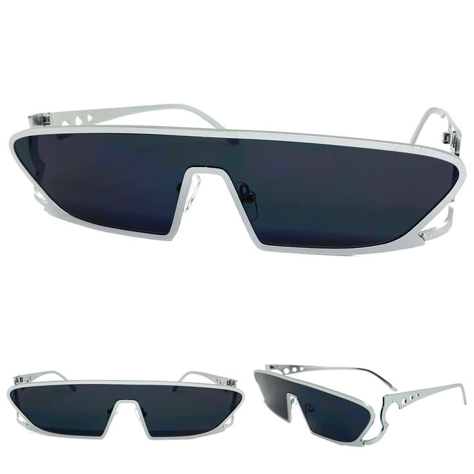 Modern Futuristic Space Party Raver Style SUNGLASSES Sleek Silver Frame 5277