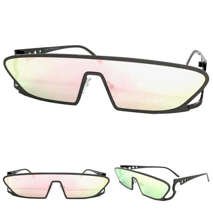 Modern Futuristic Space Party Raver Style SUNGLASSES Sleek Gunmetal Frame 5277
