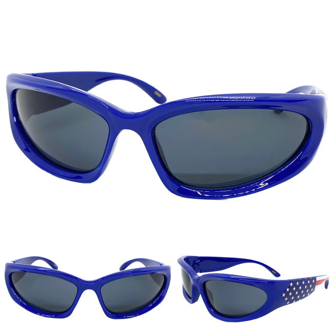 Motorcycle Biker Sporty Wrap Around Style SUNGLASSES Patriotic USA Flag Frame BP0249