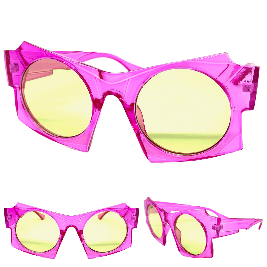 Oversized Exaggerated Modern Retro Style SUNGLASSES Large Funky Fuchsia Frame 1247