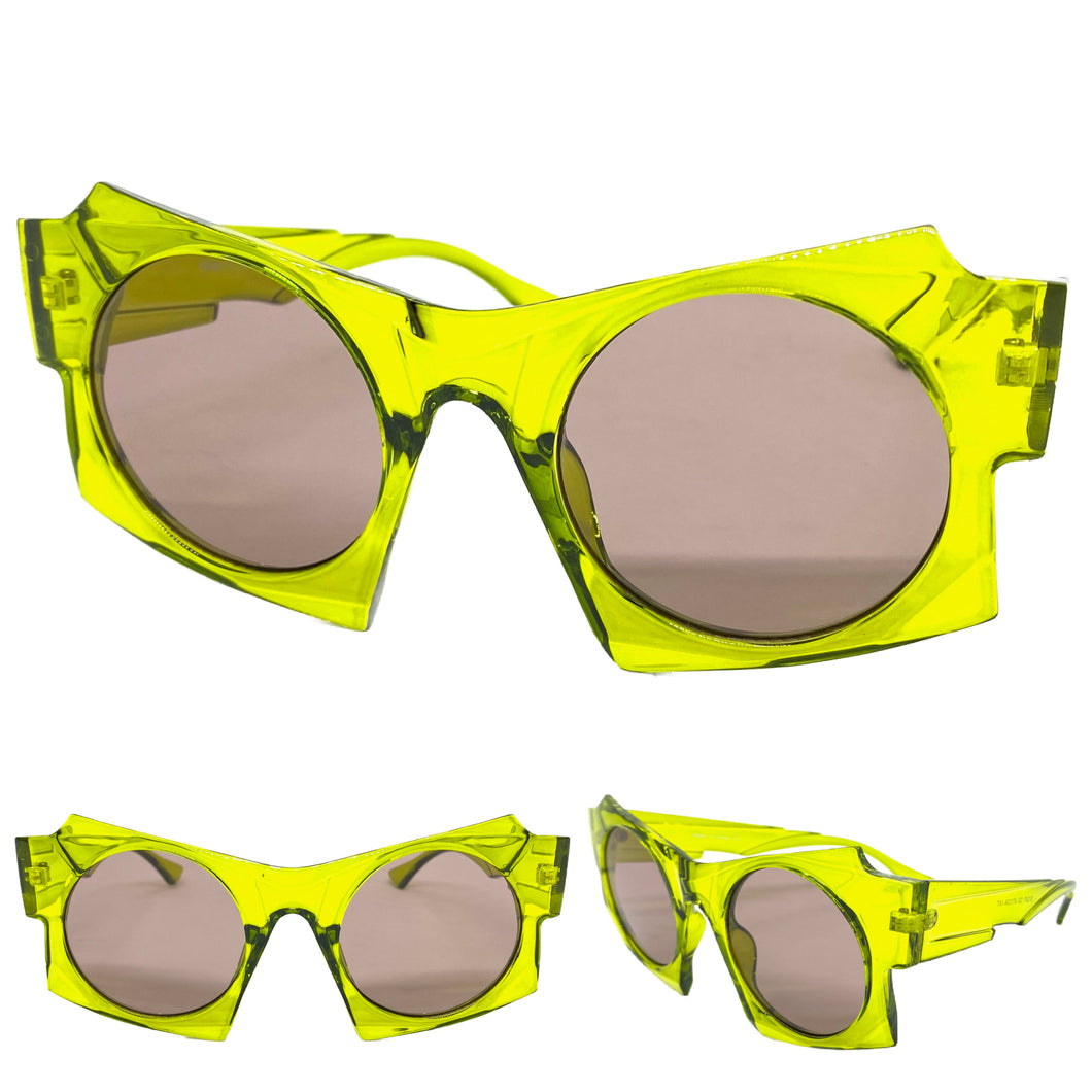 Oversized Exaggerated Modern Retro Style SUNGLASSES Large Funky Green Frame 1247