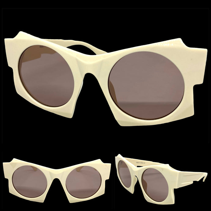 Oversized Exaggerated Modern Retro Style SUNGLASSES Large Funky Cream Frame 1247