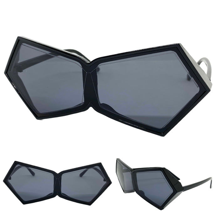 Exaggerated Modern Retro Futuristic Style SUNGLASSES Funky Black Frame 2175