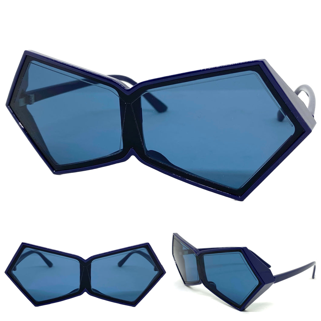 Exaggerated Modern Retro Futuristic Style SUNGLASSES Funky Blue Frame 2175