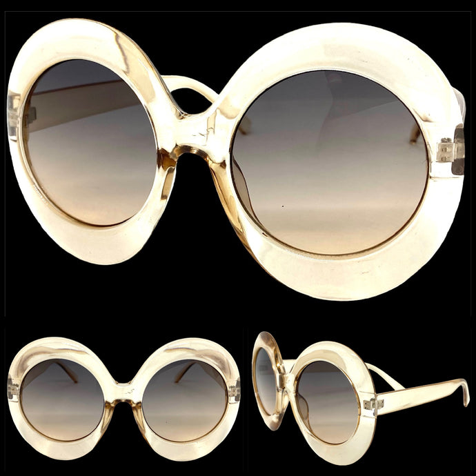 Oversized Exaggerated Vintage Retro Style SUNGLASSES Round Champagne Frame 1296