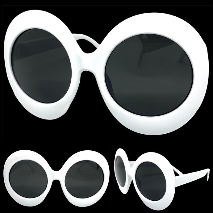 Oversized Exaggerated Vintage Retro Style SUNGLASSES Round White Frame 1296