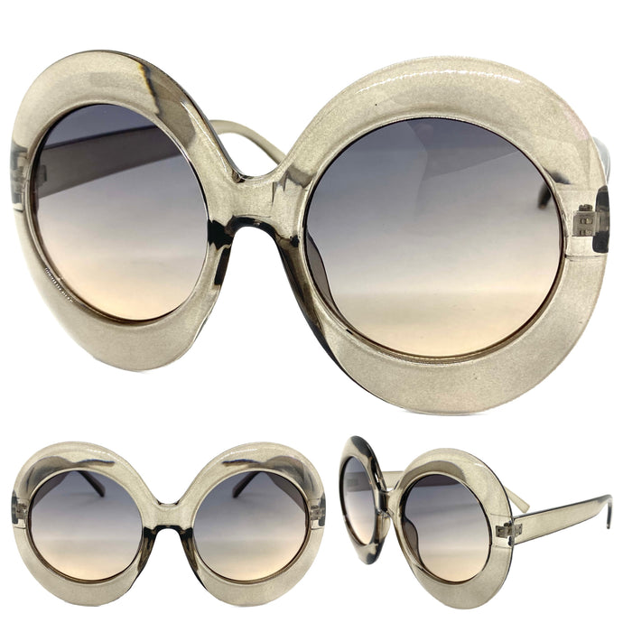 Oversized Exaggerated Vintage Retro Style SUNGLASSES Round Gray Frame 1296