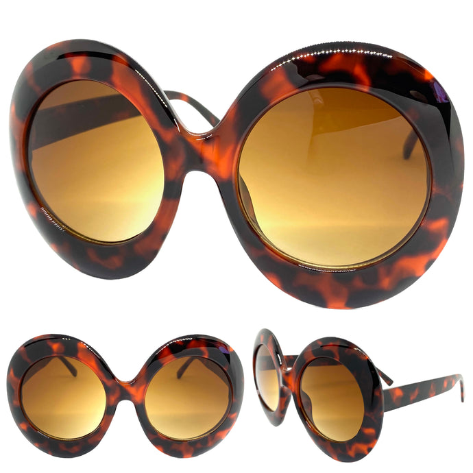 Oversized Exaggerated Vintage Retro Style SUNGLASSES Round Tortoise Frame 1296