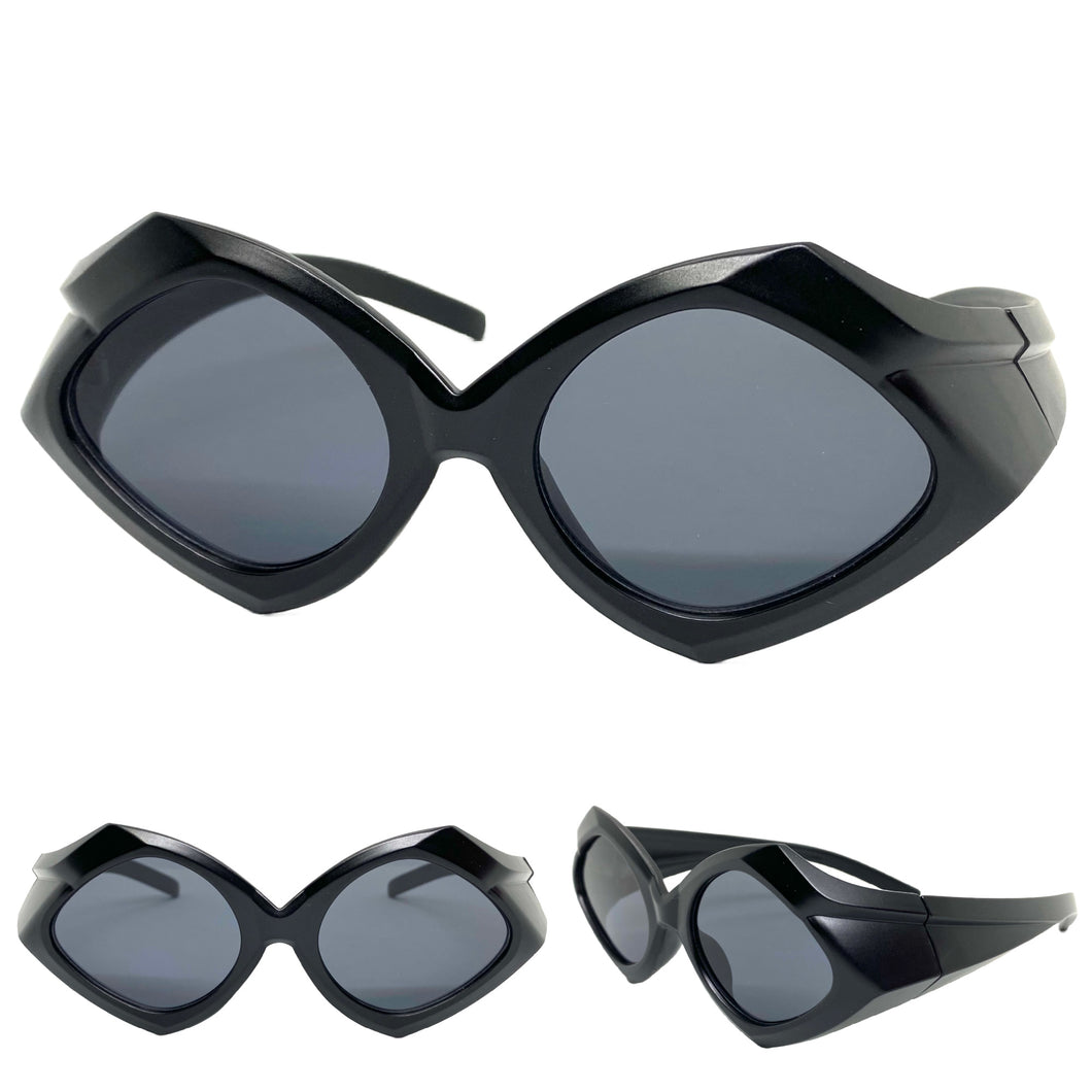 Exaggerated Modern Retro Futuristic Style SUNGLASSES Large Funky Black Frame 2177