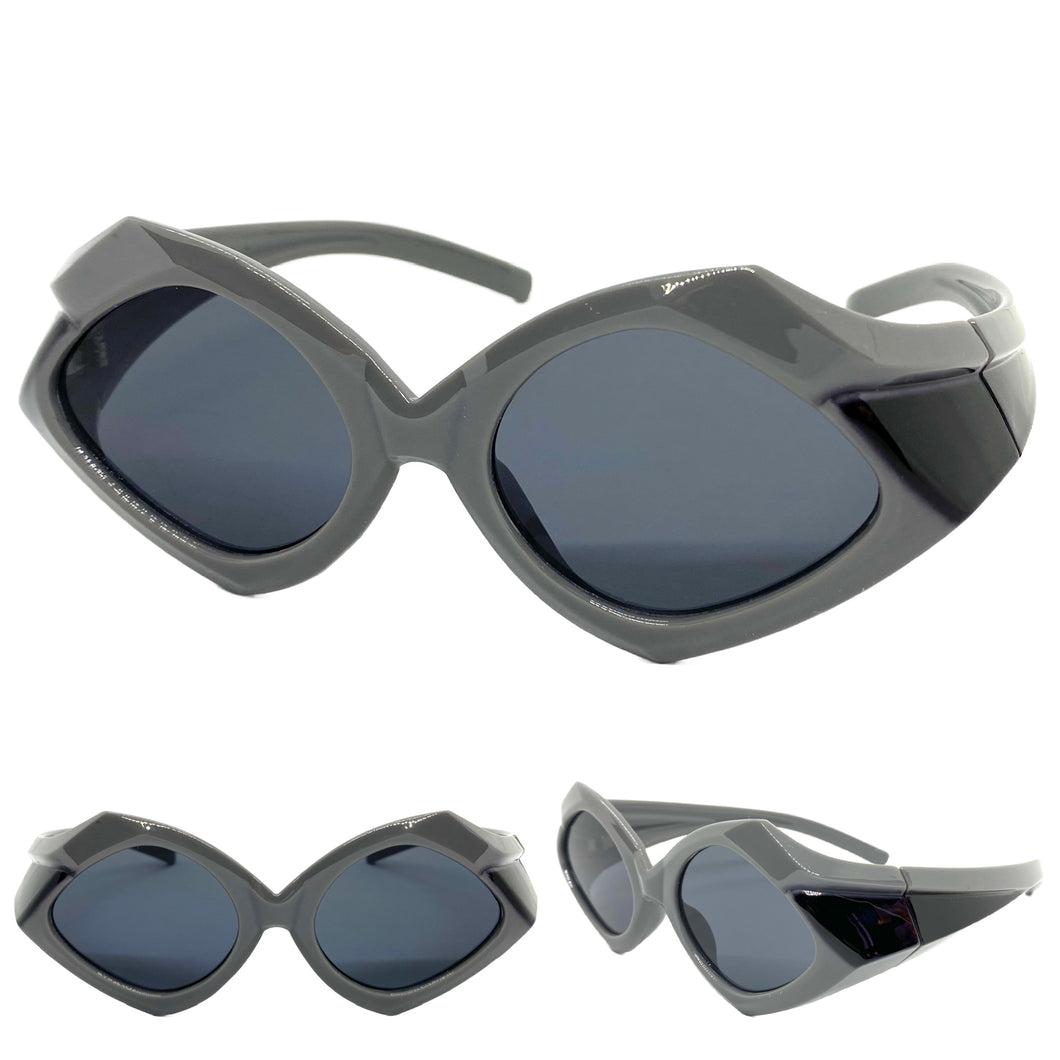 Exaggerated Modern Retro Futuristic Style SUNGLASSES Large Funky Gray Frame 2177