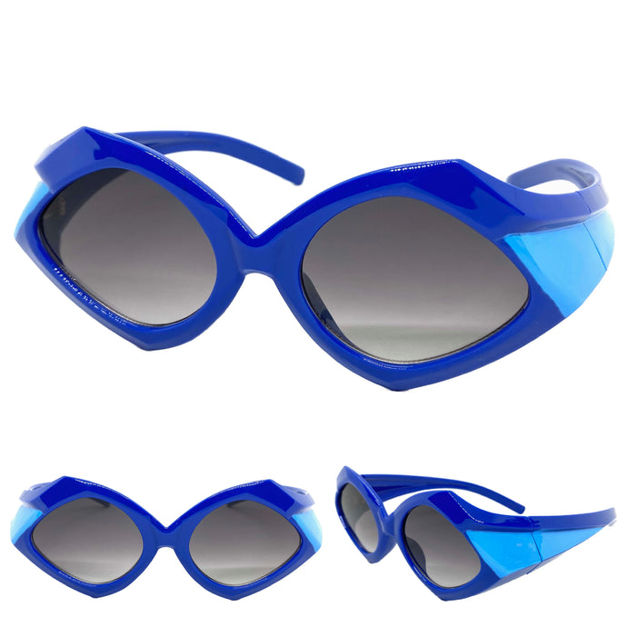 Exaggerated Modern Retro Futuristic Style SUNGLASSES Large Funky Blue Frame 2177