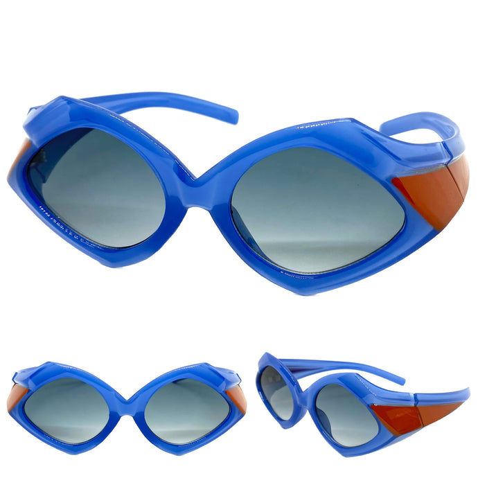 Exaggerated Modern Retro Futuristic Style SUNGLASSES Large Funky Blue Frame 2177