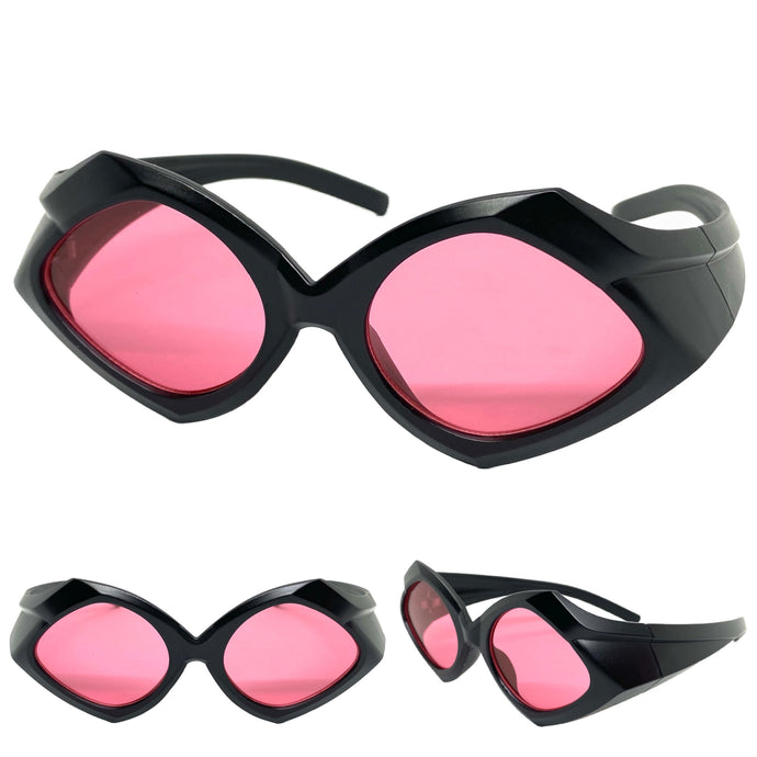 Exaggerated Modern Retro Futuristic Style SUNGLASSES Large Funky Black Frame 2177