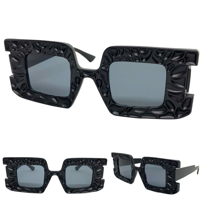 Oversized Exaggerated Vintage Retro Style SUNGLASSES Large Square Black Frame 1318