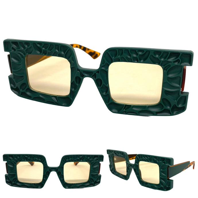 Oversized Exaggerated Vintage Retro Style SUNGLASSES Large Square Teal Green Frame 1318