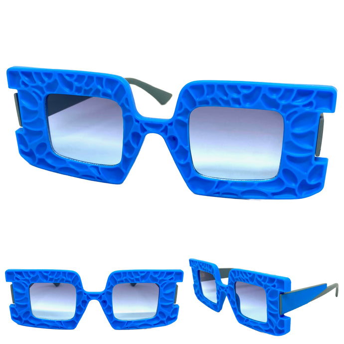 Oversized Exaggerated Vintage Retro Style SUNGLASSES Large Square Blue Frame 1318